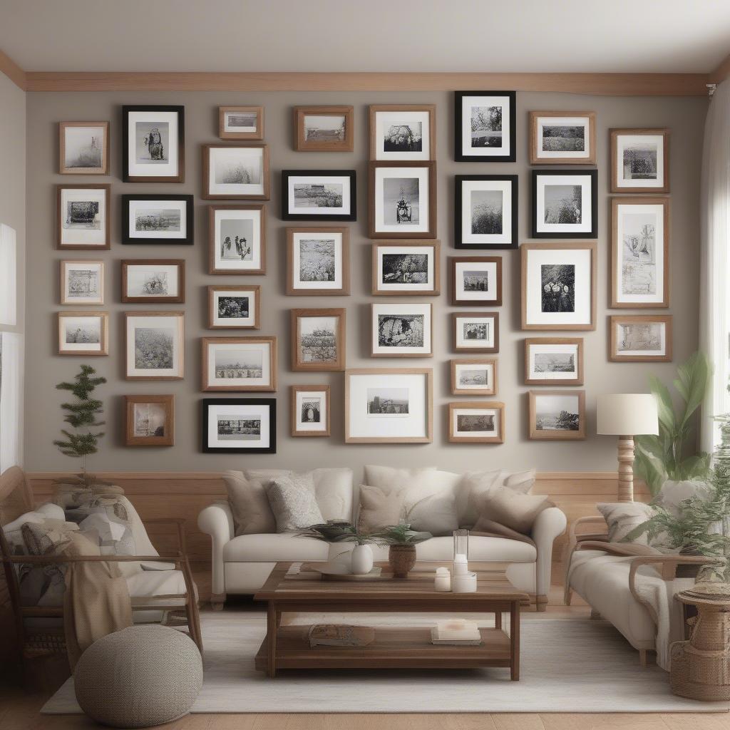 Rustic Wood Picture Frame Designs Displaying Family Photos in a Living Room