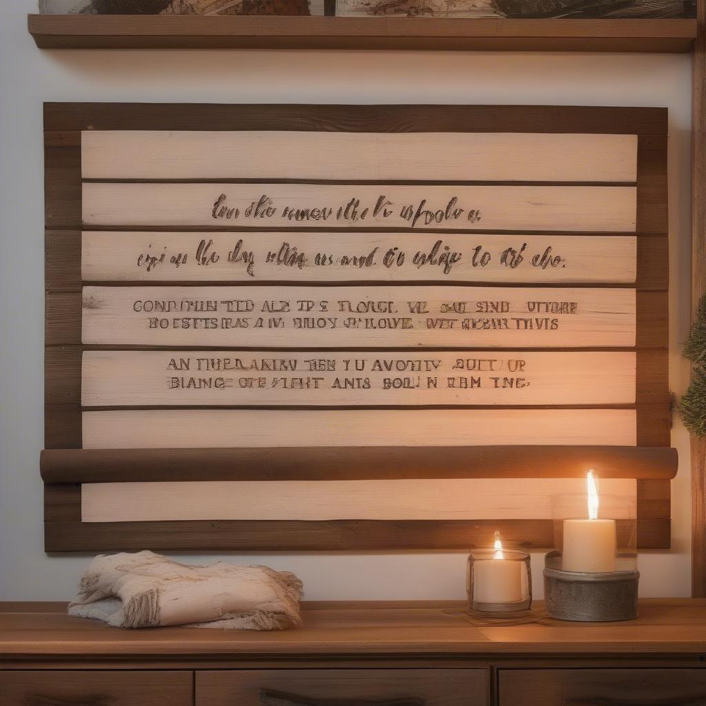 Rustic wood sign with inspirational quote in a cozy living room setting