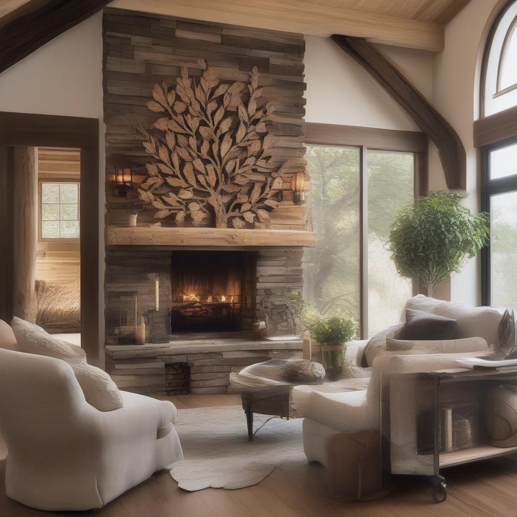 Rustic Wood Wall Decor in a Living Room