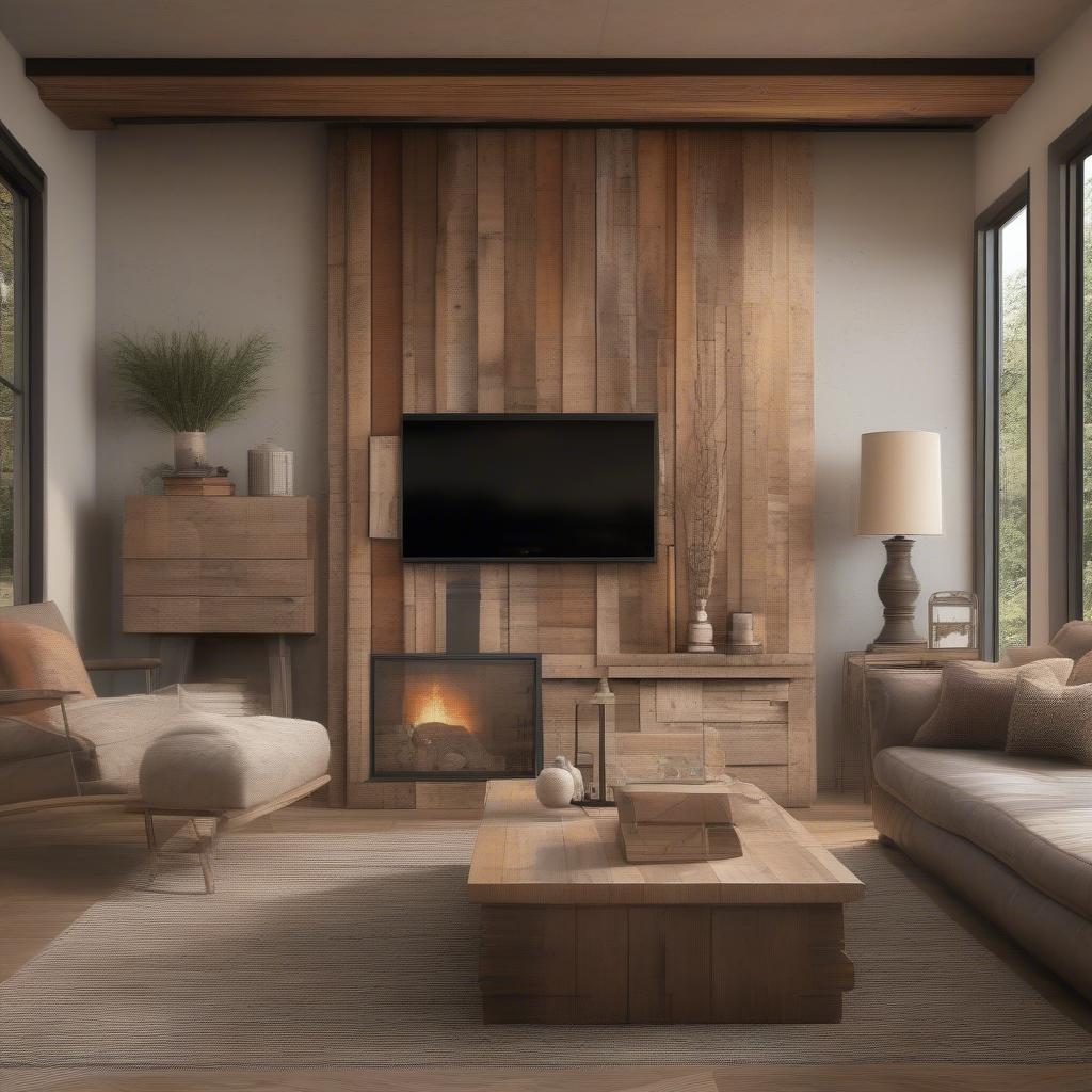 Rustic Wood Wall Decor in a Living Room