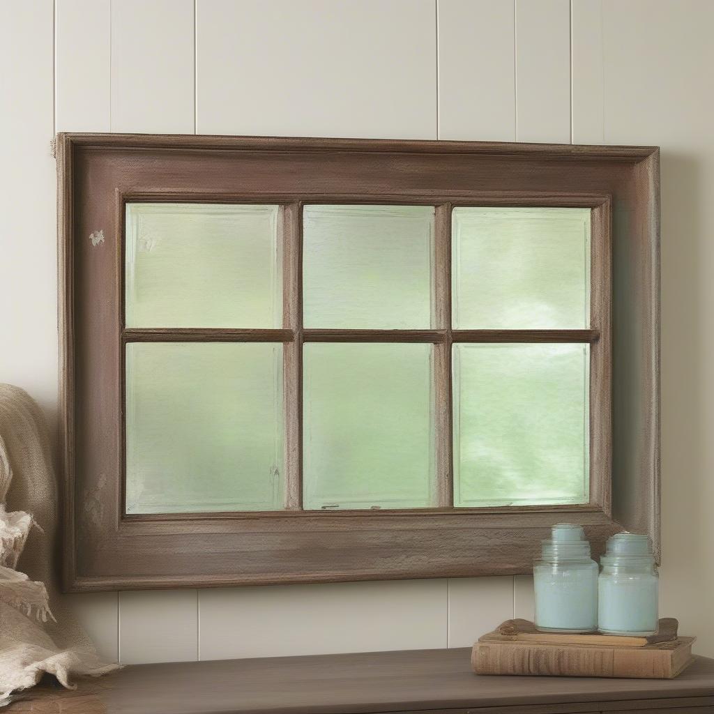 Rustic Wood Window Wall Art with Mirror