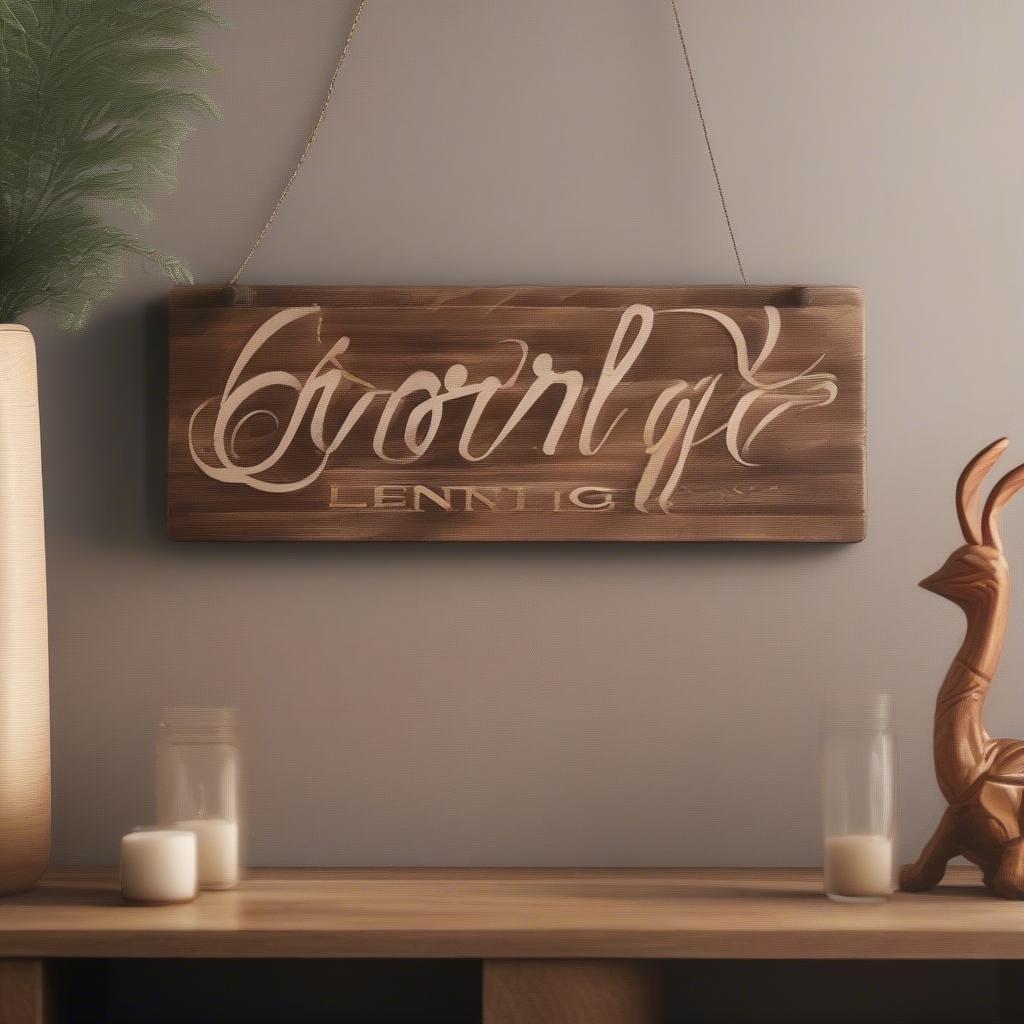 Rustic Wooden Art Sign in a Living Room