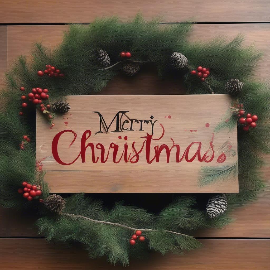 Rustic Wooden Christmas Sign with Holly Berries