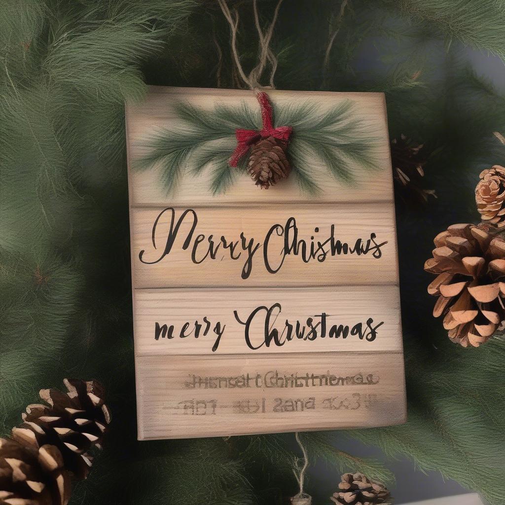 Rustic Wooden Christmas Tree Sign with Festive Greenery