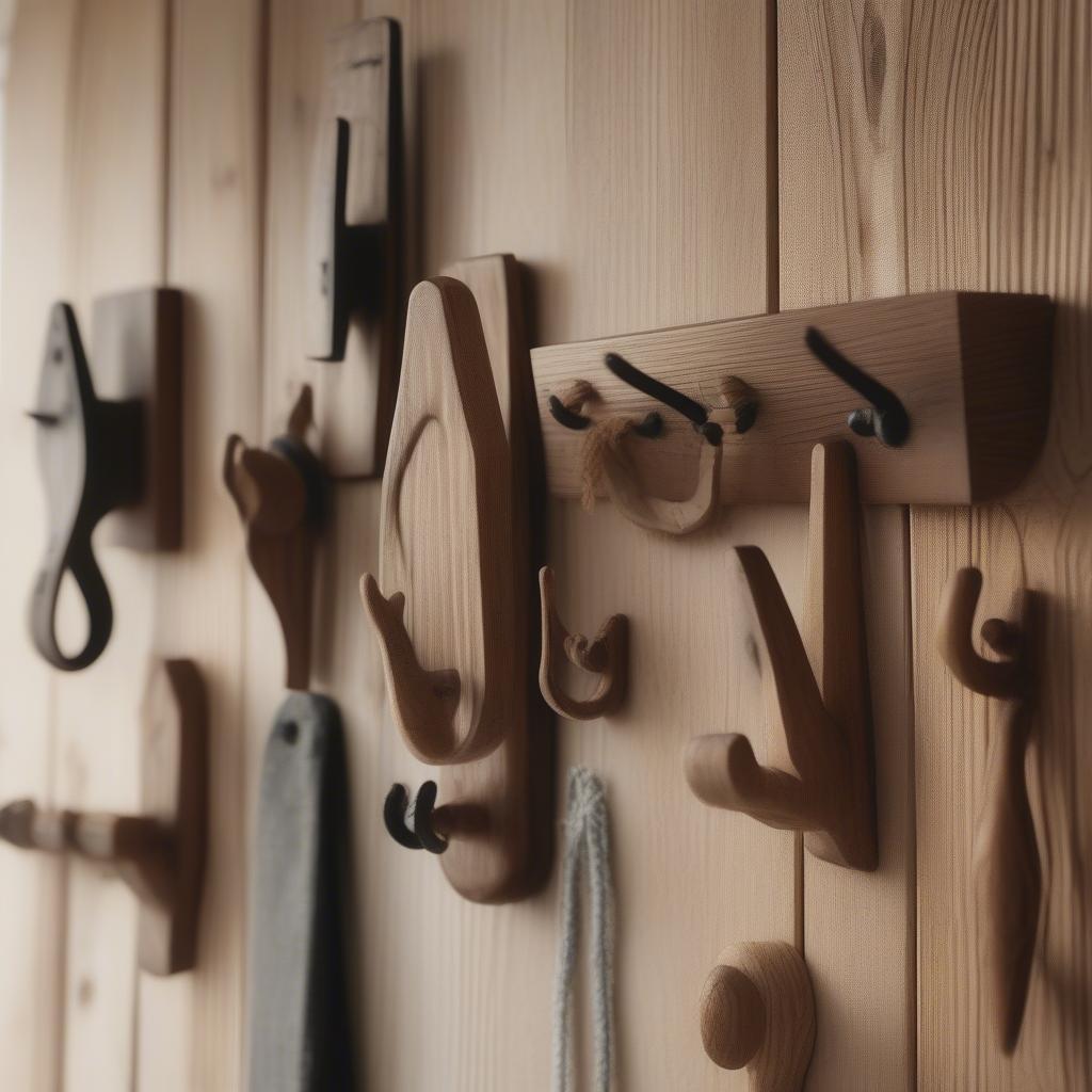 Variety of Rustic Wooden Hooks for Wall Hanging