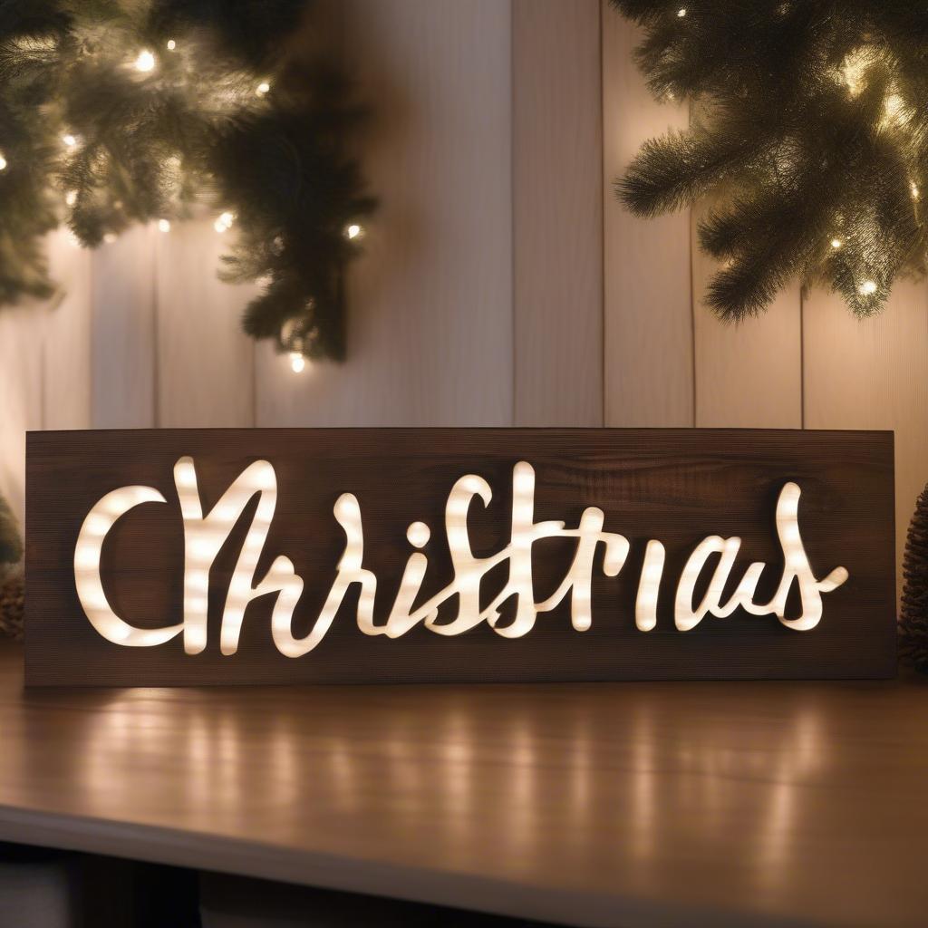 Rustic Wooden Merry Christmas Lighted Sign