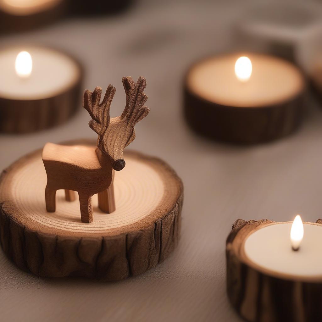 Rustic Wooden Reindeer Tea Light Holders