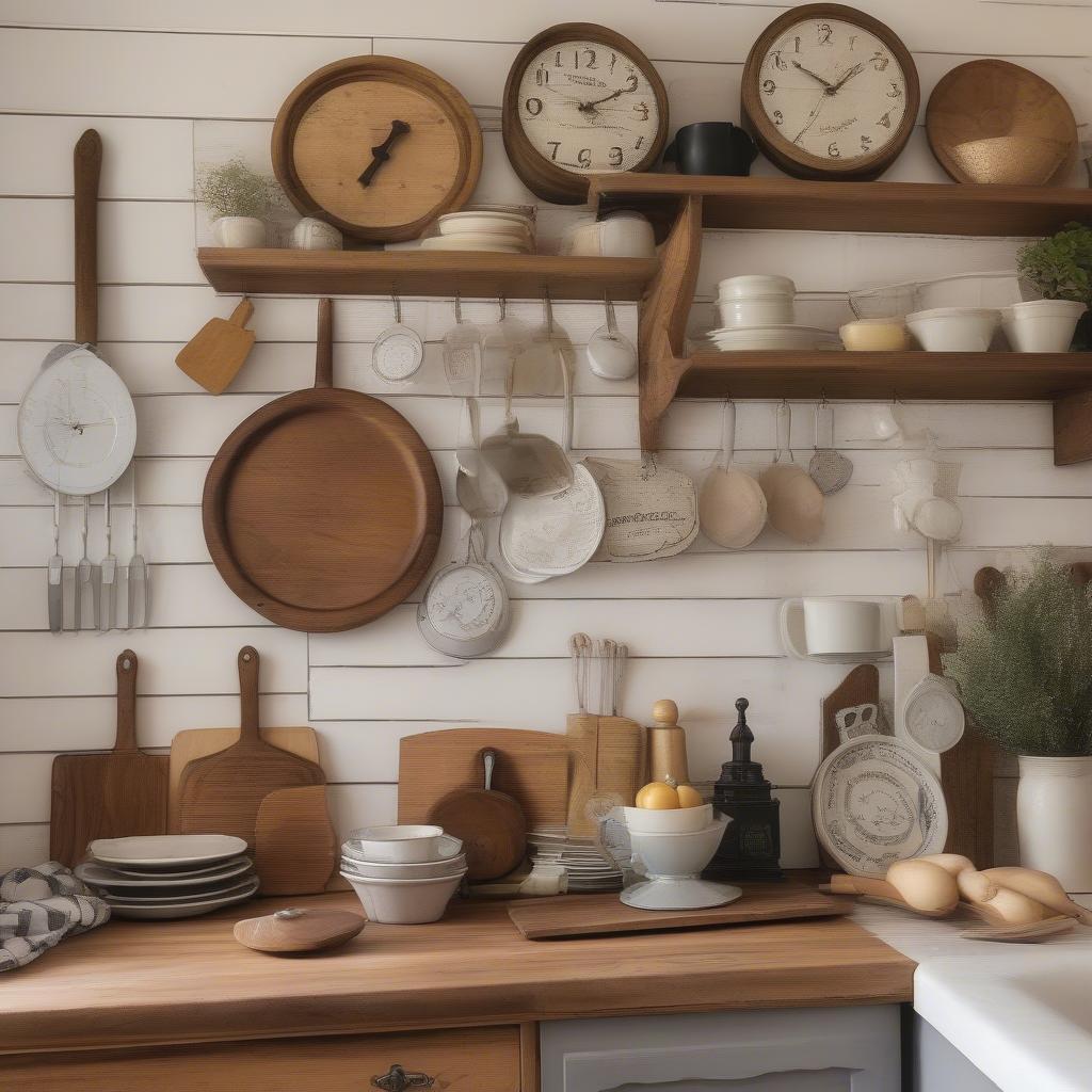 Rustic Wooden Wall Decor in a Farmhouse Kitchen