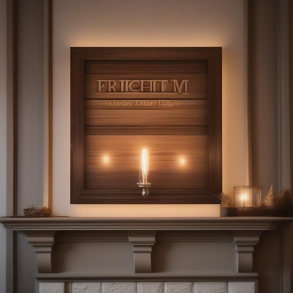 Rustic Wooden Wall Light Sign in a Living Room