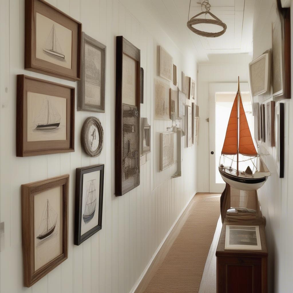 Sailboat Art Gallery Wall in Hallway