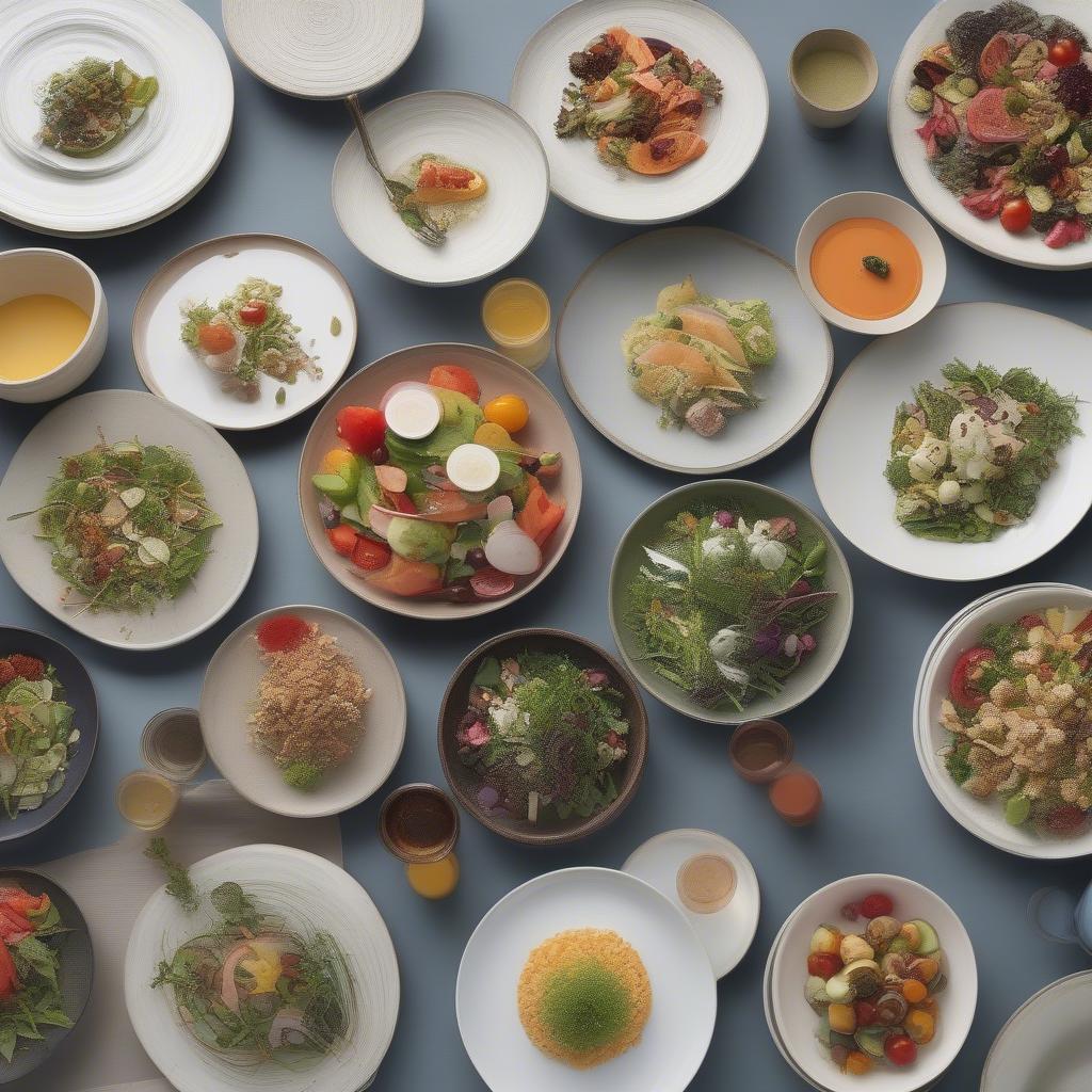 Variety of salads served in different plates