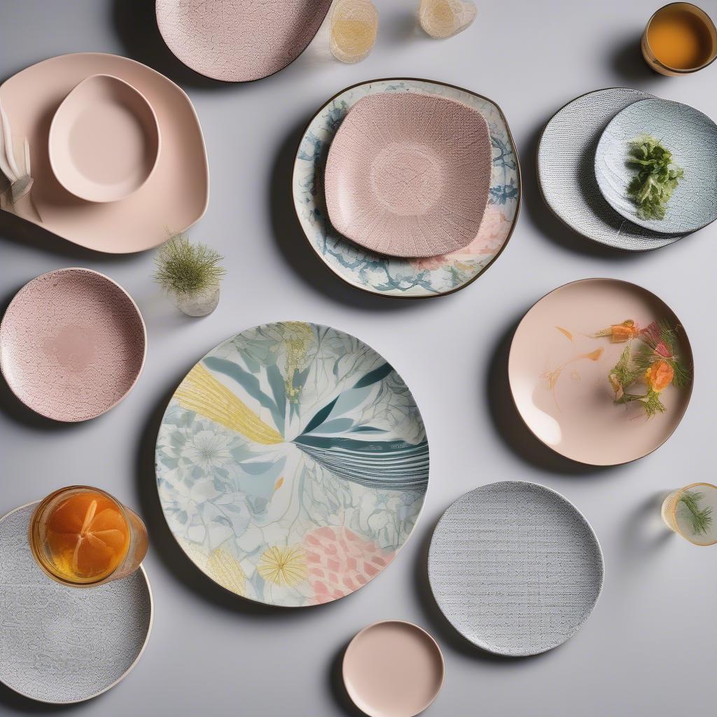 Comparing different salad plate patterns, including floral, geometric, and solid colors.