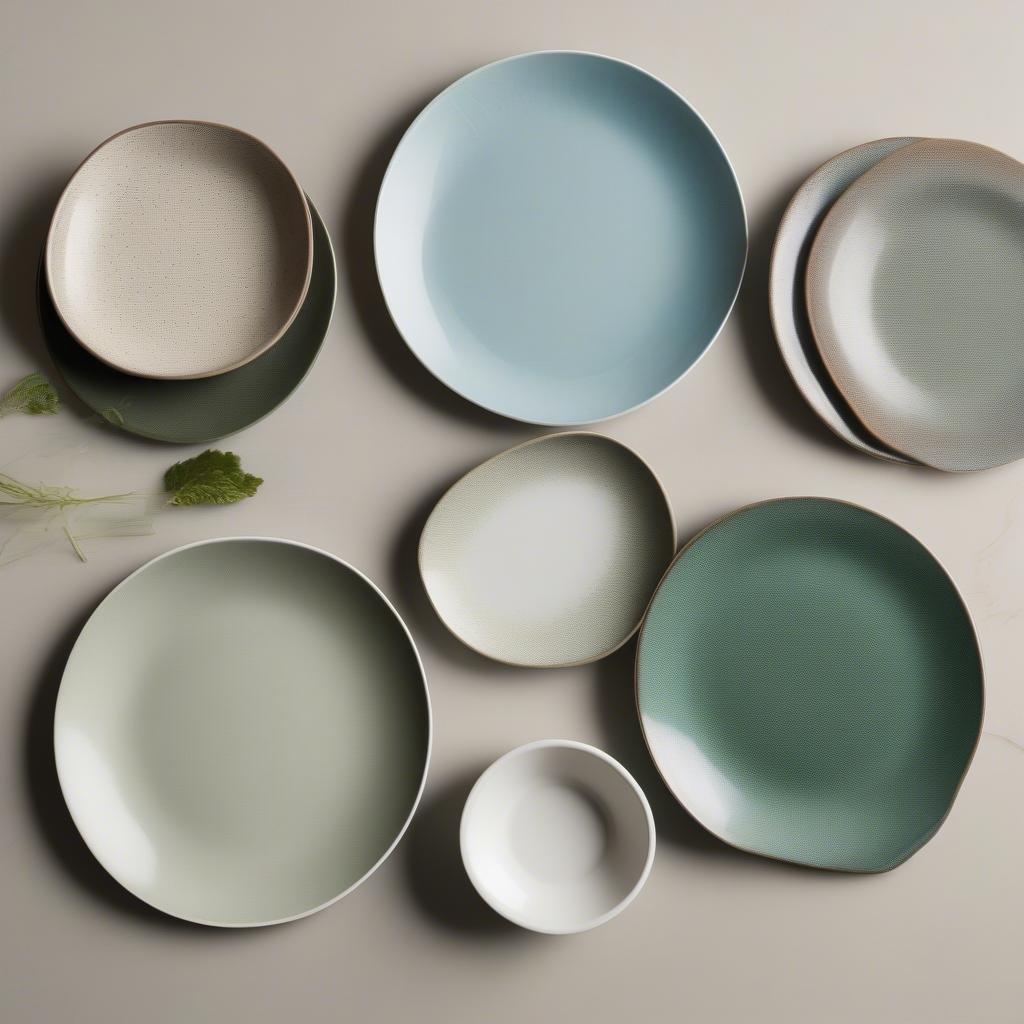 Comparing different salad plate materials like ceramic, glass, and melamine, showcasing their textures and durability.