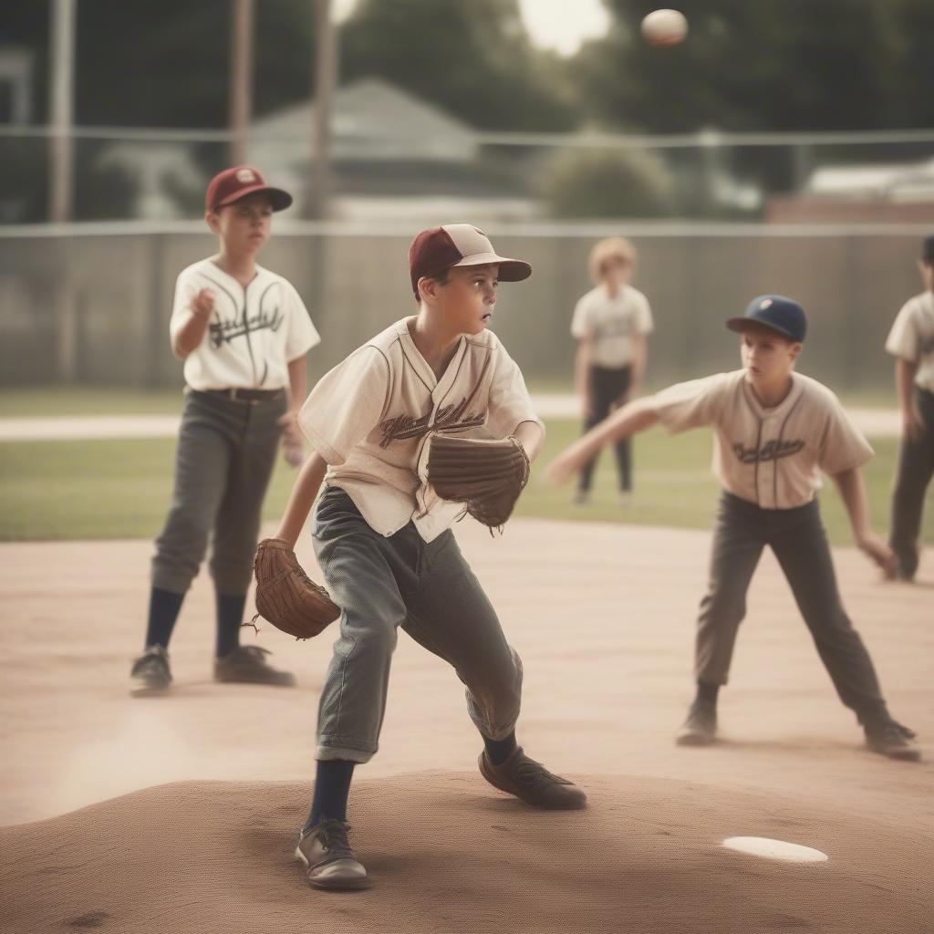 Friends Playing Baseball on a Sandlot 