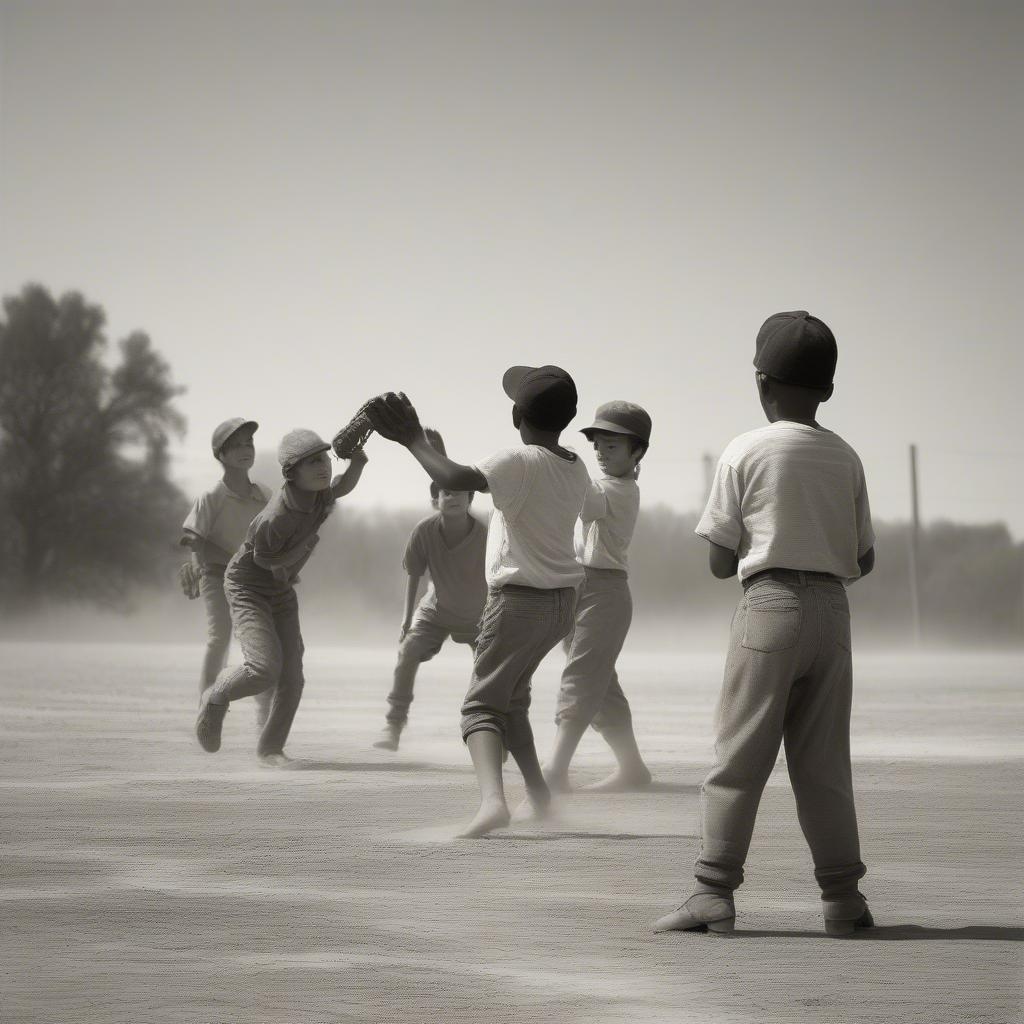 Vintage photo of a sandlot baseball game