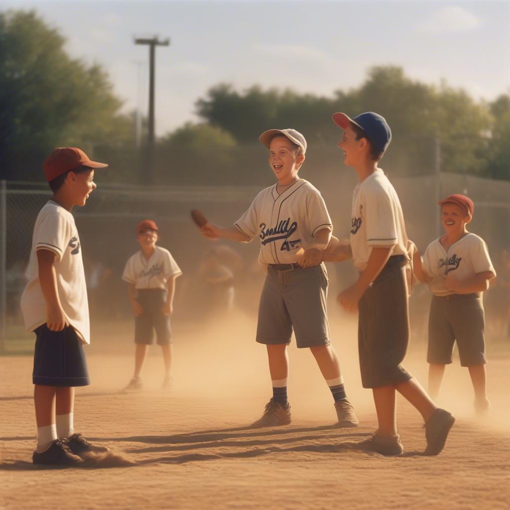 The Sandlot boys playing baseball