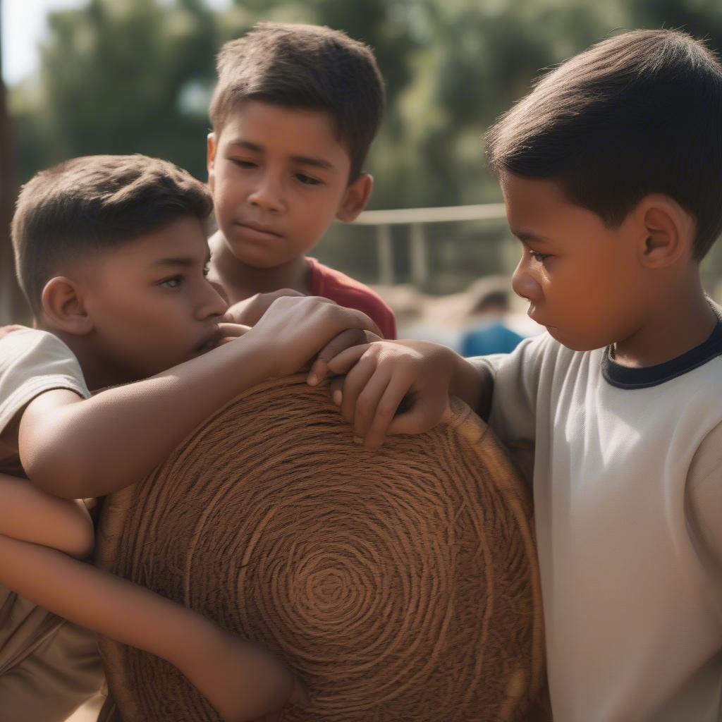 The Sandlot kids huddled together, exemplifying friendship and teamwork.