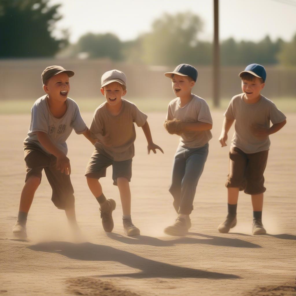 Sandlot Kids Playing Baseball