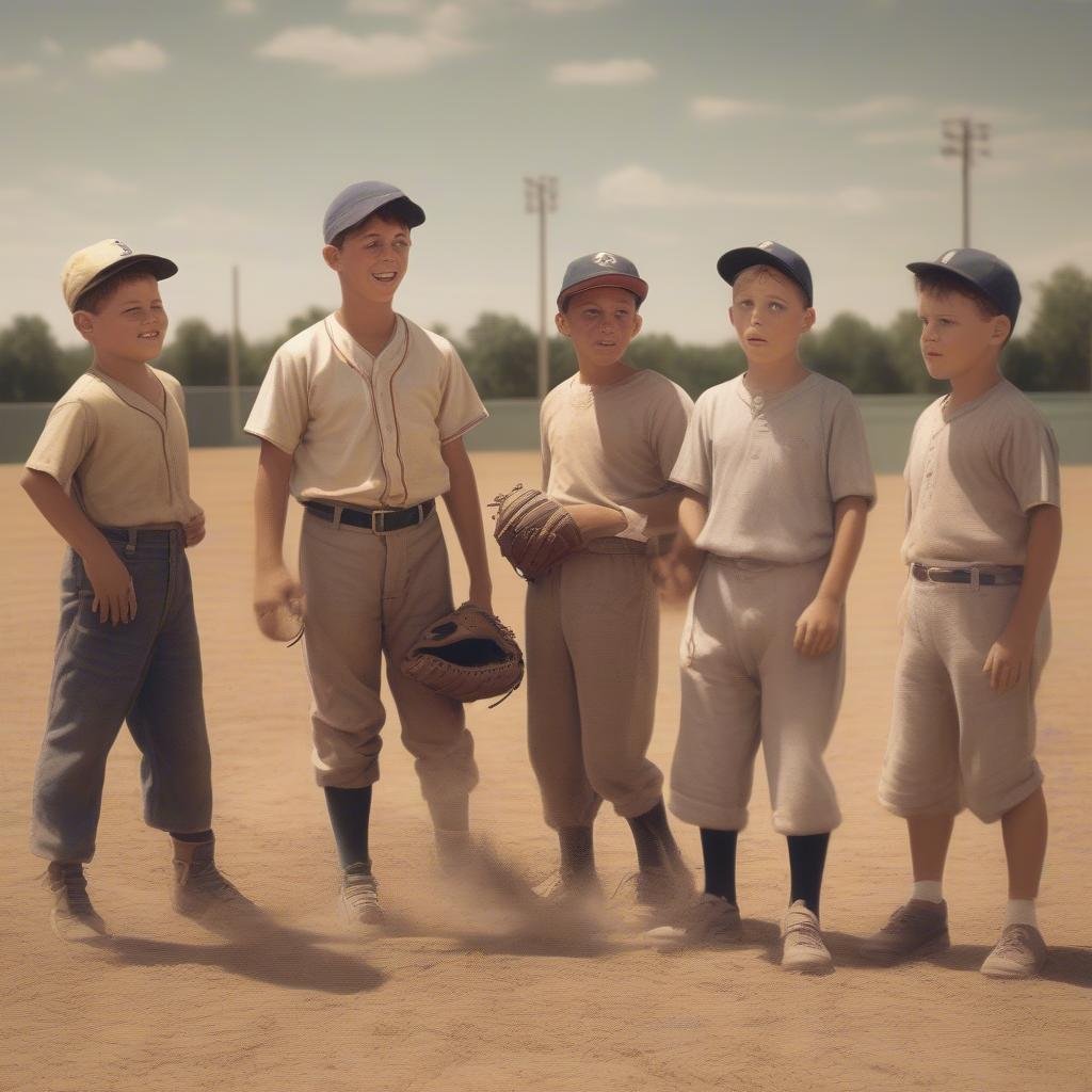 Kids Playing Baseball in The Sandlot