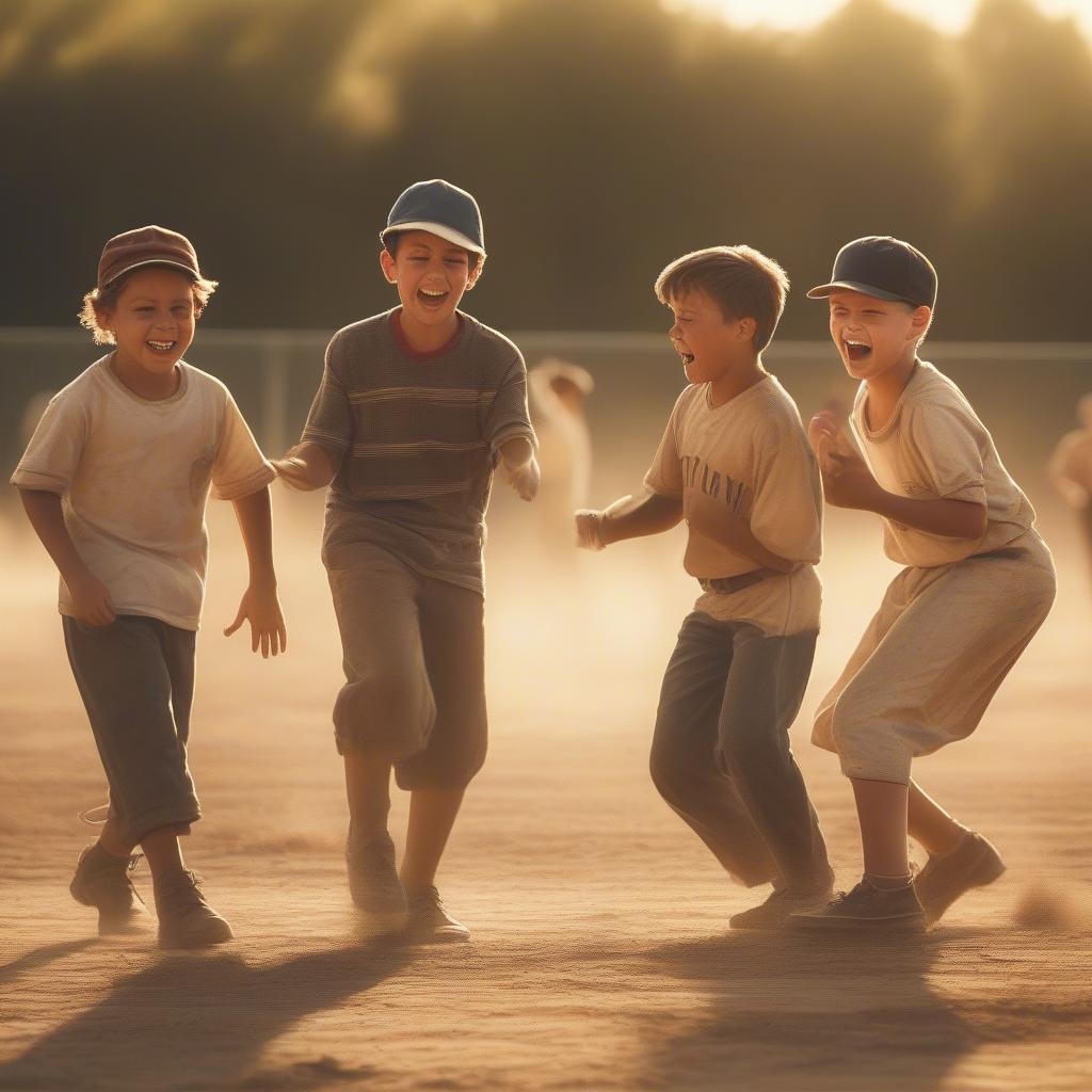 Sandlot Kids Playing Baseball