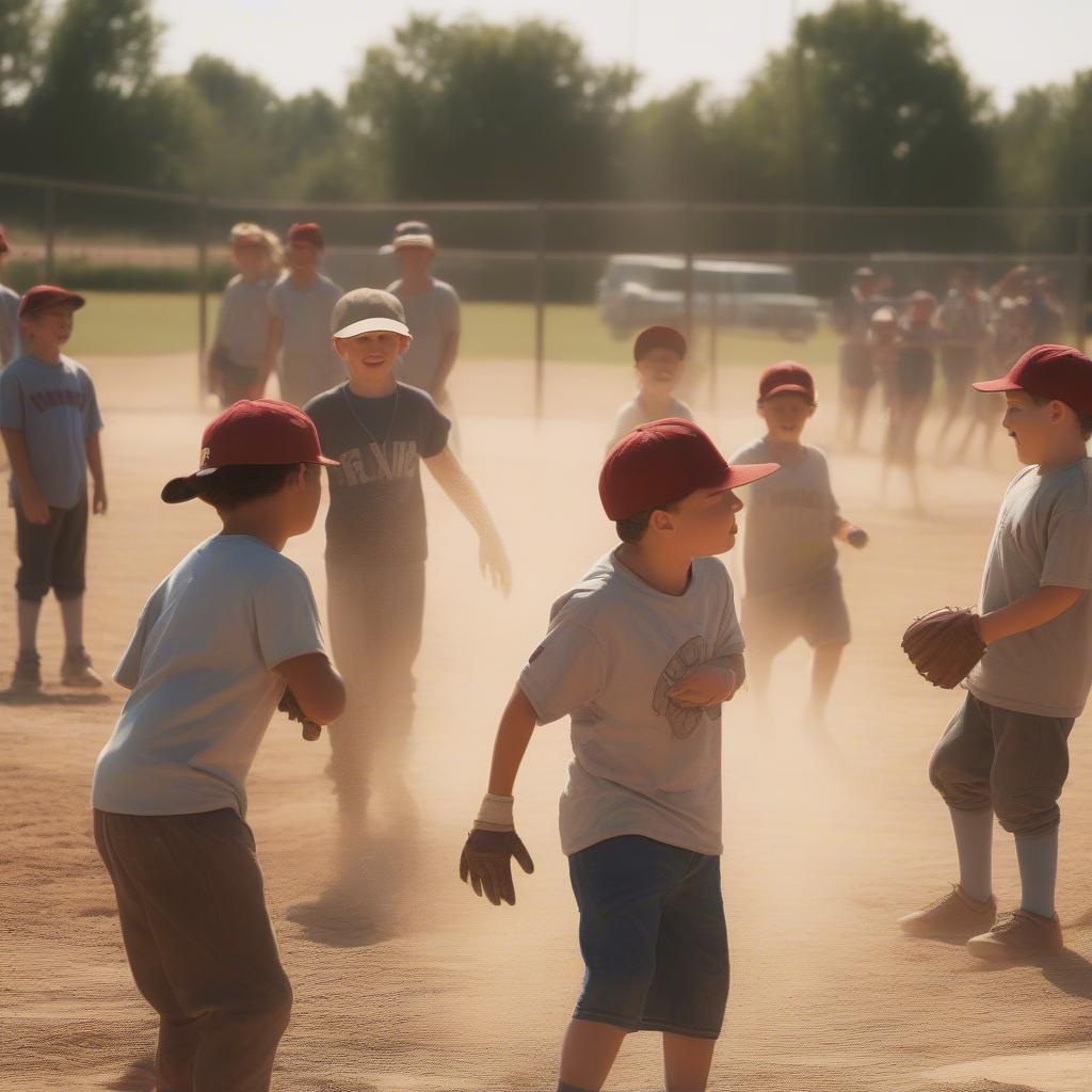 Kids Playing Baseball in The Sandlot