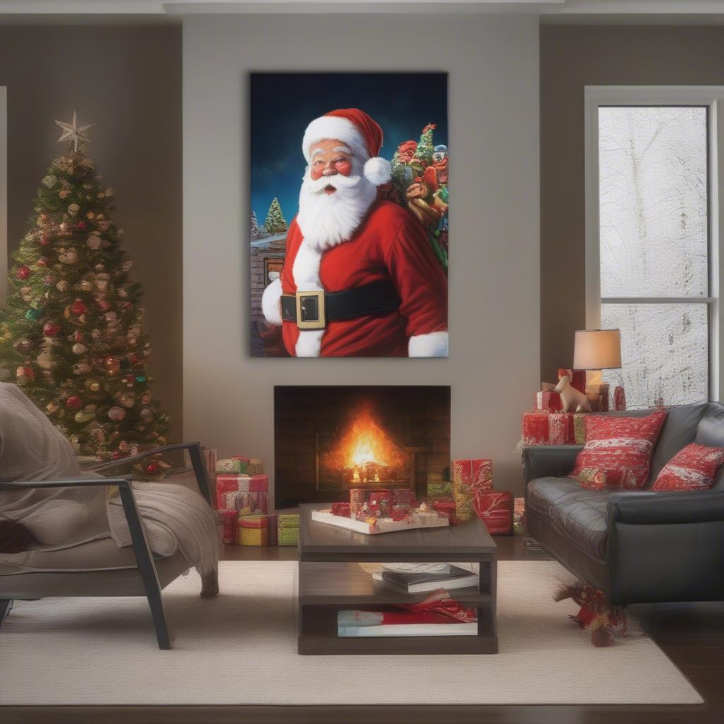 Santa Canvas Wall Art in a Living Room