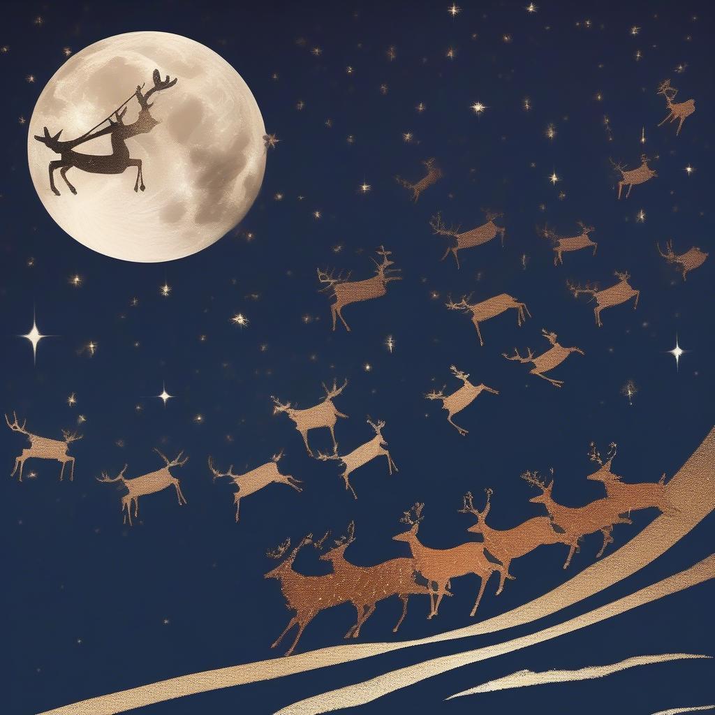 Santa's Reindeer Flying Across the Night Sky