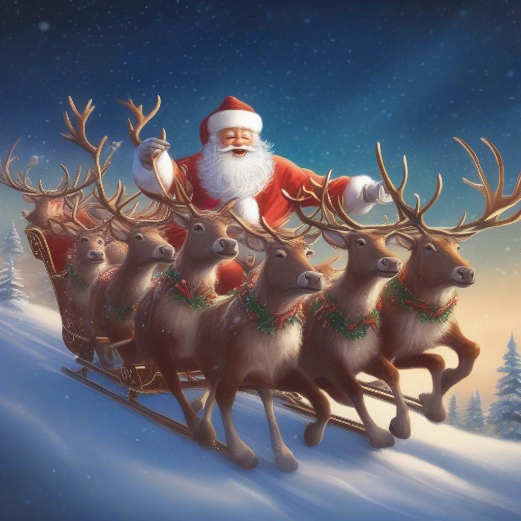 Santa and his Reindeer Flying