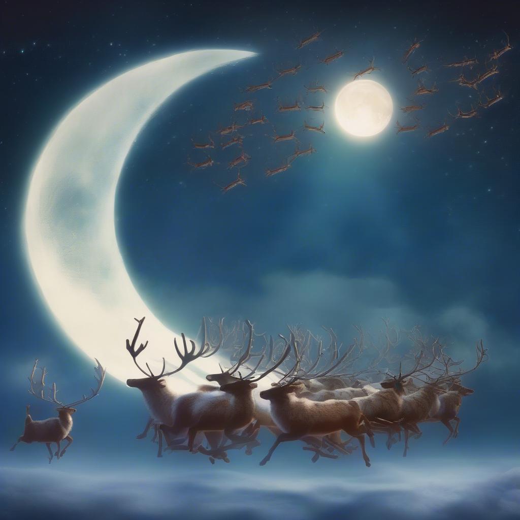 Santa's Reindeer Soaring Through the Night Sky