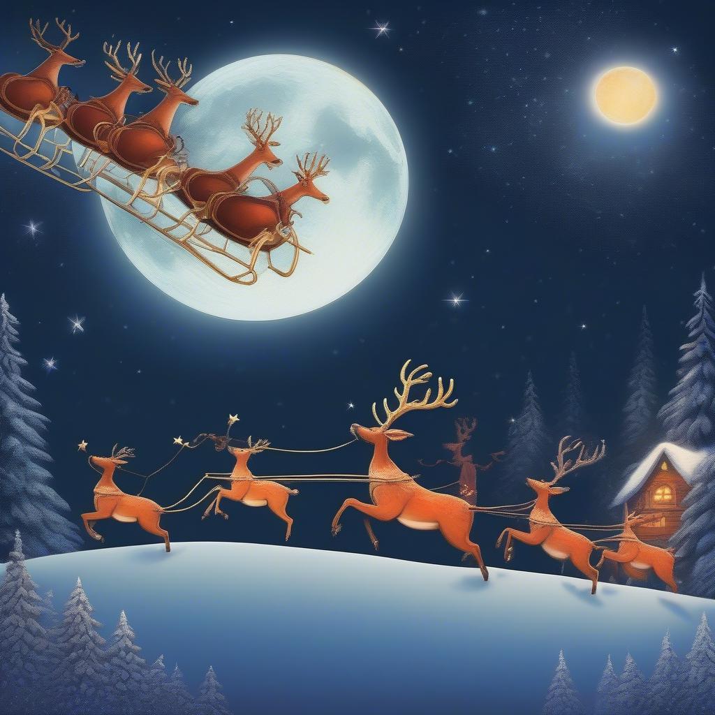 Santa's Reindeer Soaring Through the Night Sky