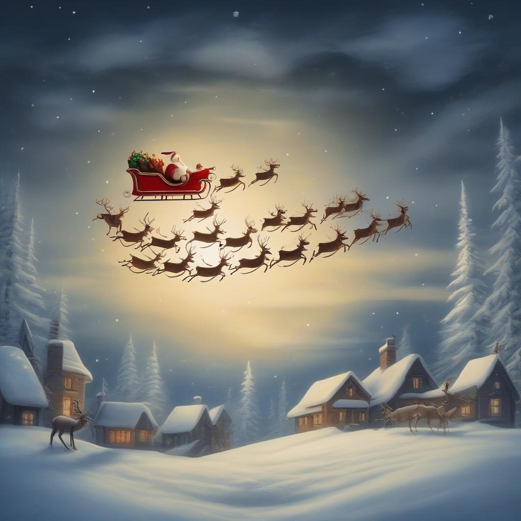 Santa's Reindeer Soaring on Christmas Eve