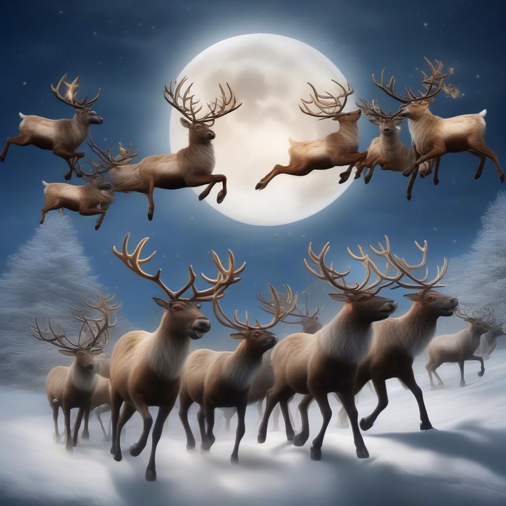 Santa's Reindeer Soaring Through the Night Sky