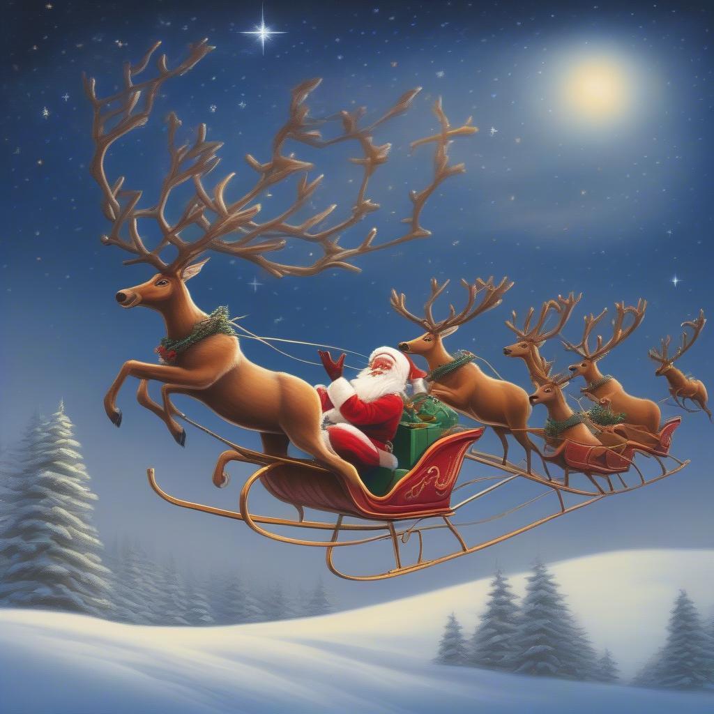 Santa's Reindeer Flying on Christmas Eve