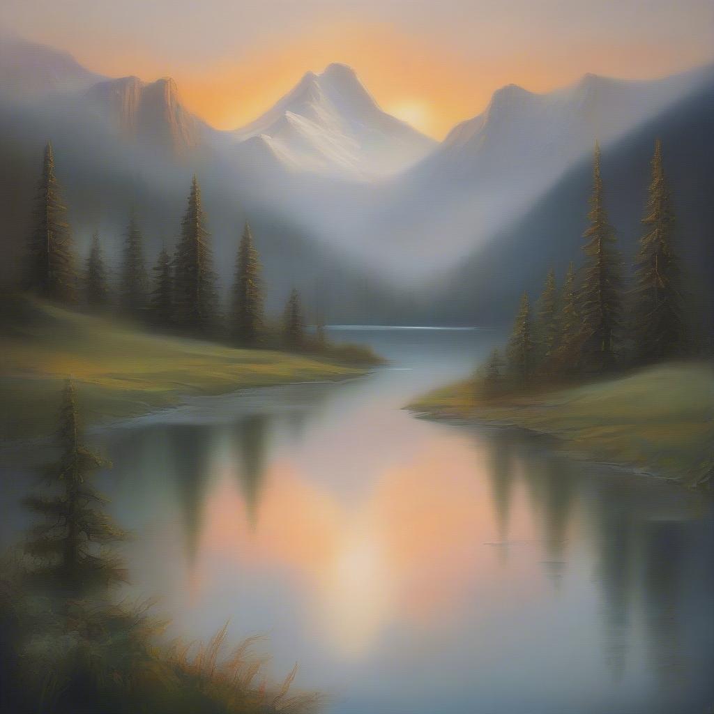 Calm landscape painting with an uplifting quote about pursuing dreams