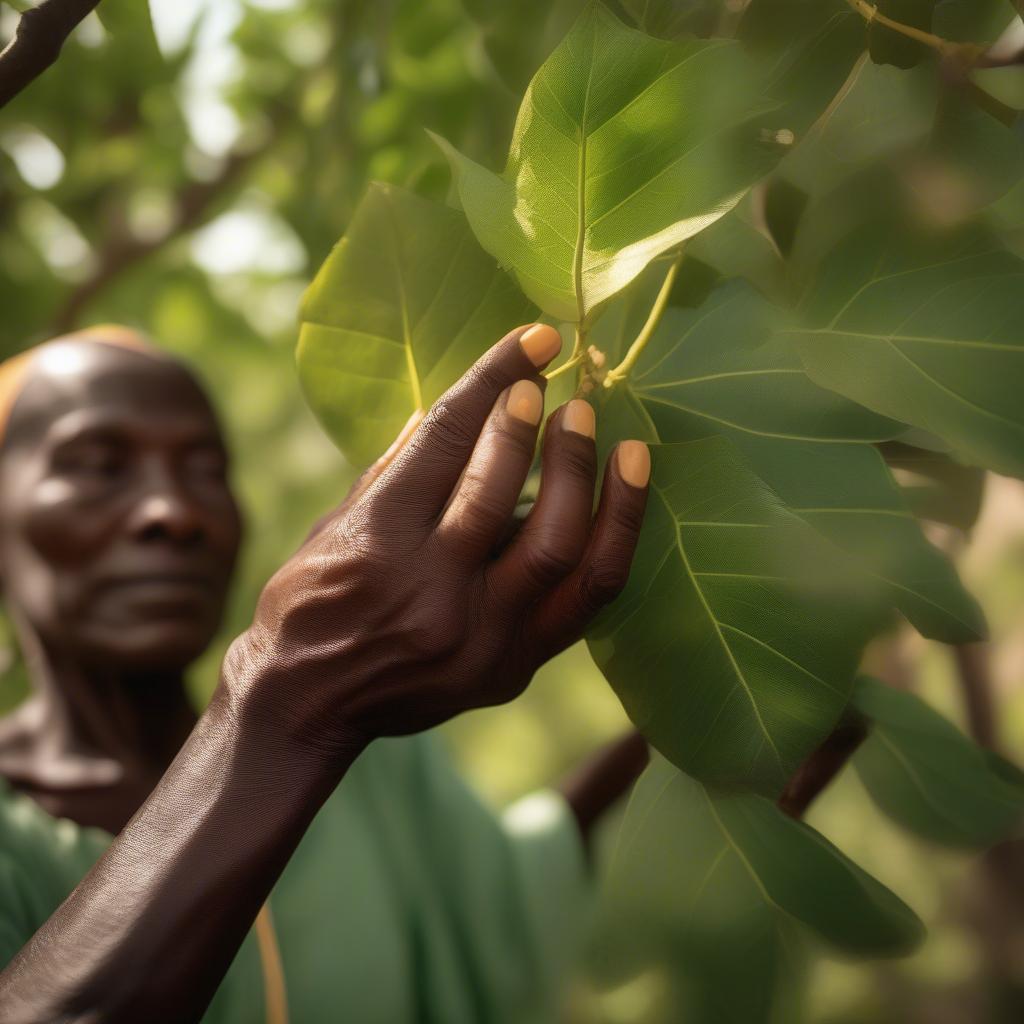 Harvesting Shea Tree Leaves for Tea