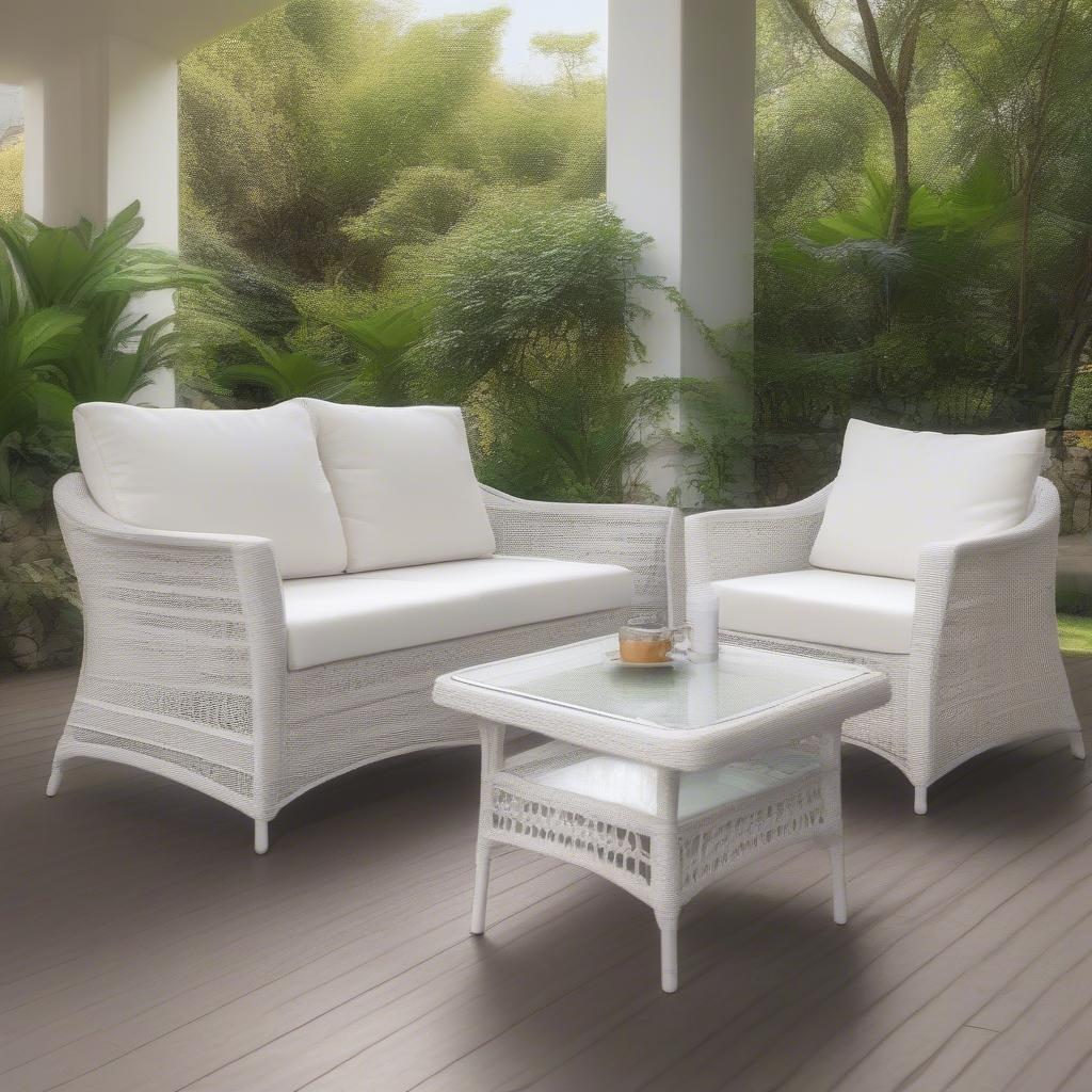 Shea White Rattan Furniture on a Patio