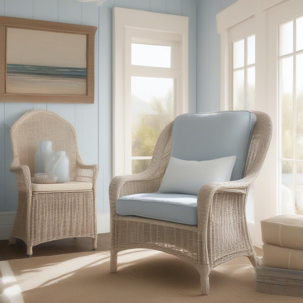 Shea White Wicker Armchair in a Bright Living Room