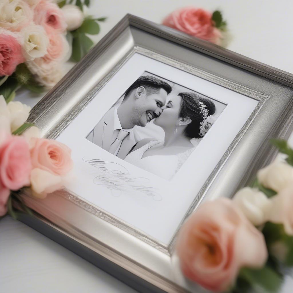 Wedding photo in a frame with a signature mat