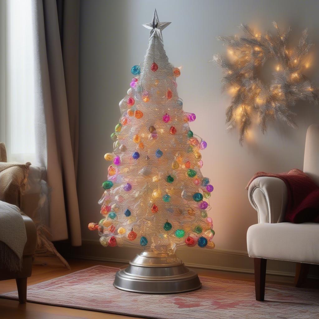 Silver Metal Christmas Tree with Colorful Lights