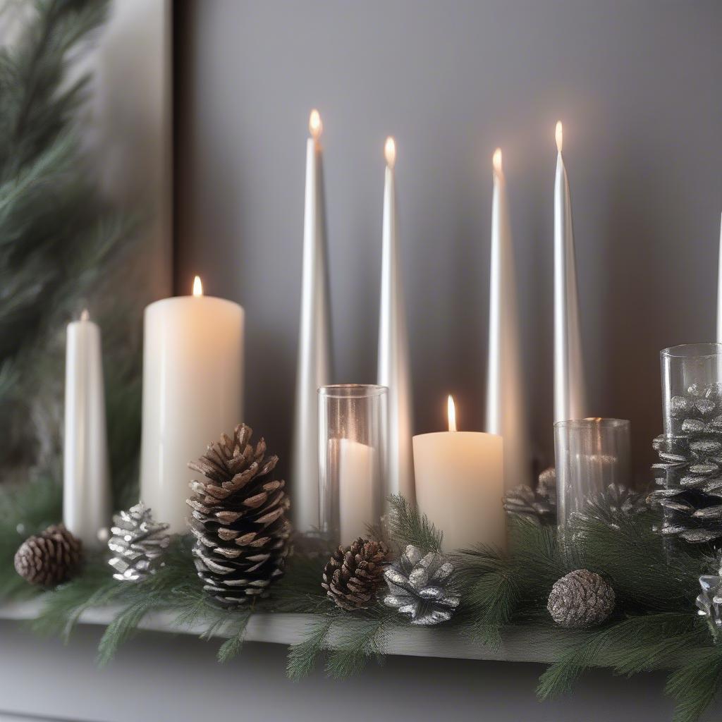 Silver Votives on Mantelpiece