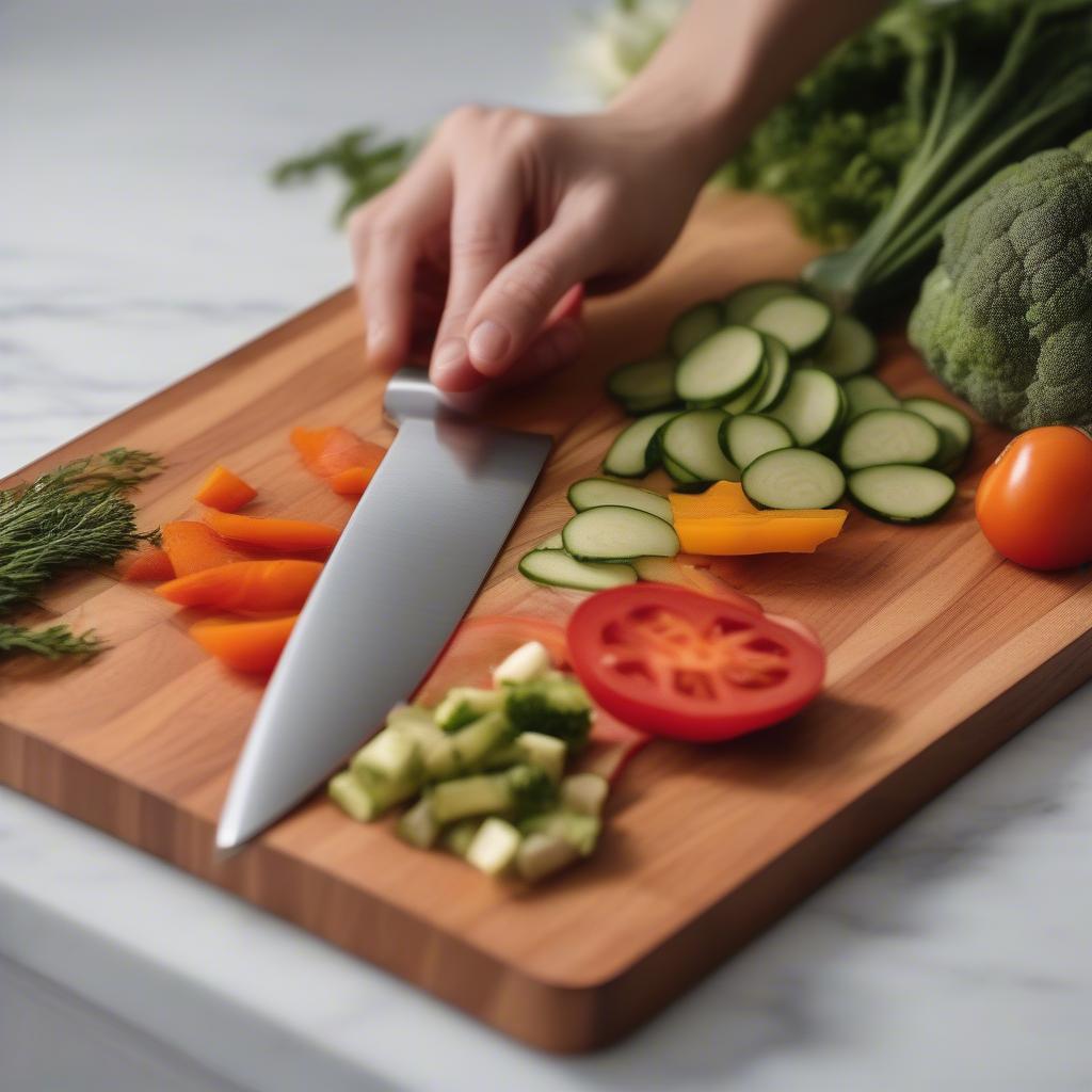 Simple Wood Cutting Board in Use