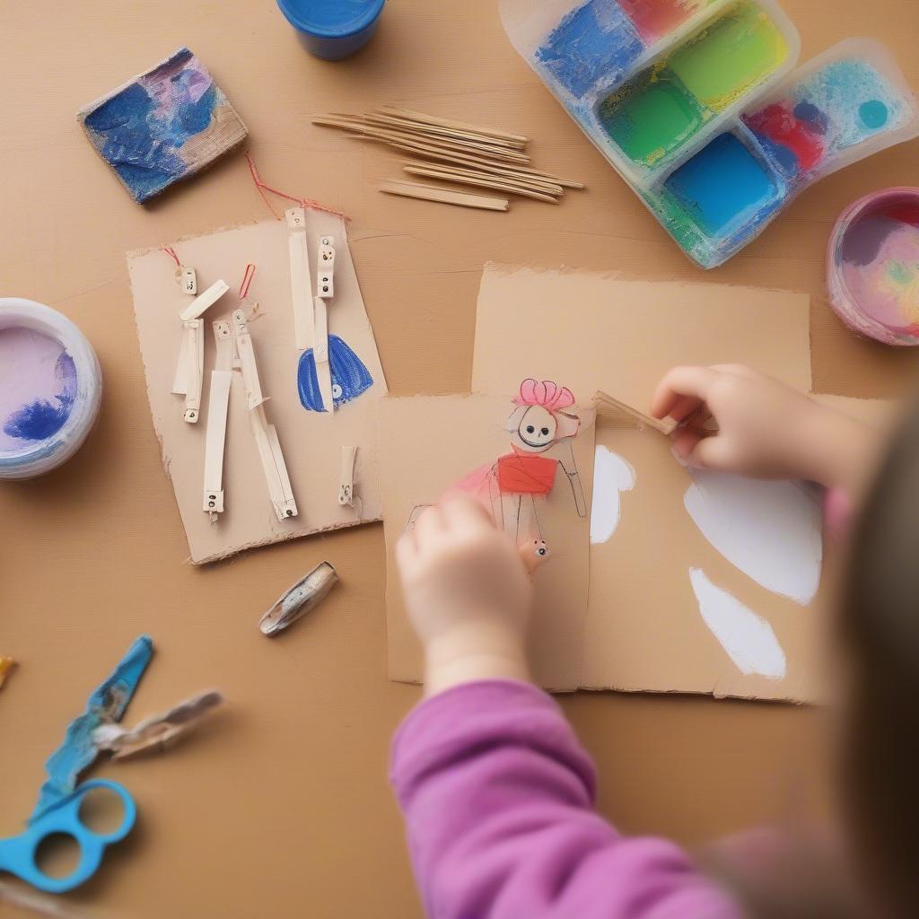 Children engaging in craft activities using small wooden clothespins.