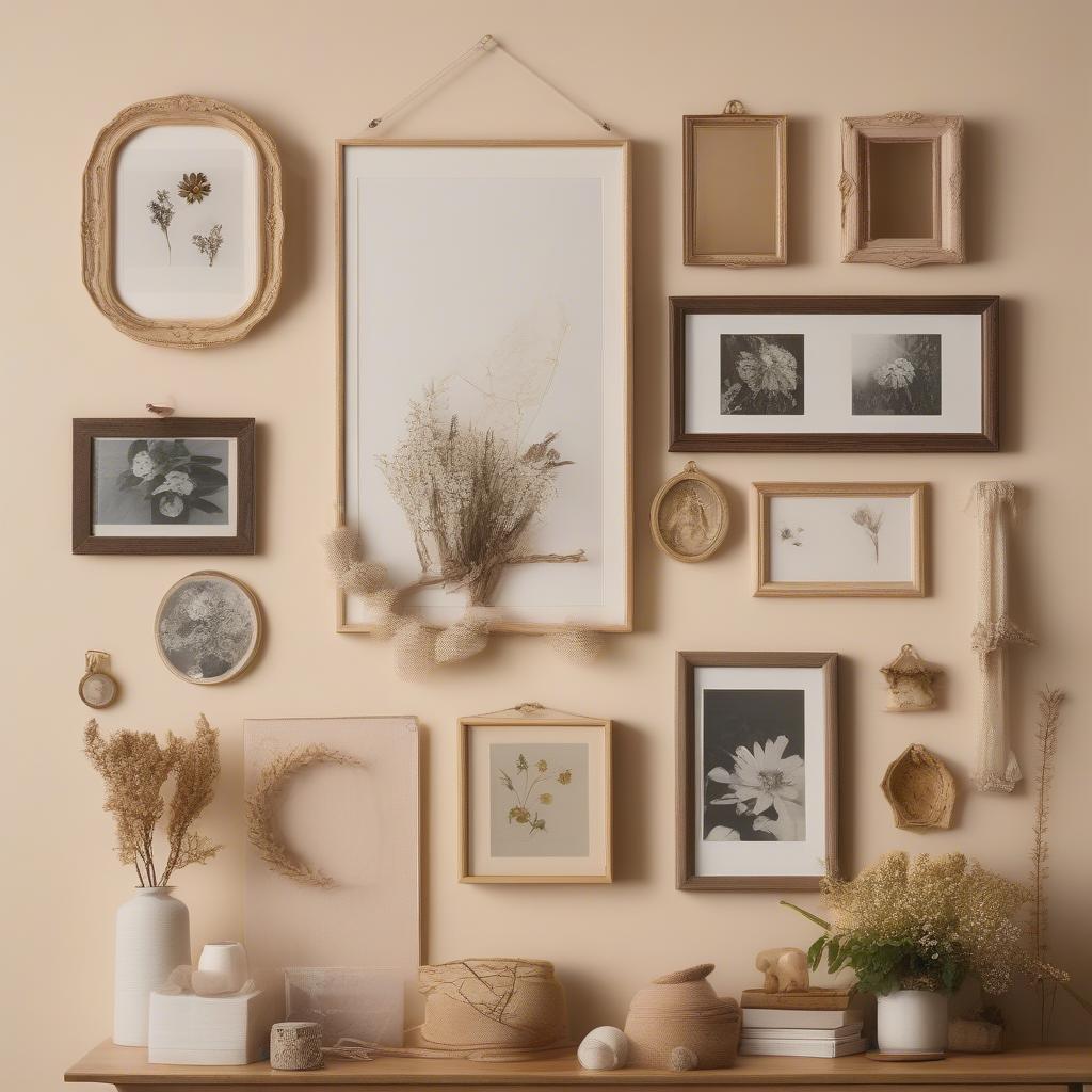 Various Small Hanging Frames on a Wall