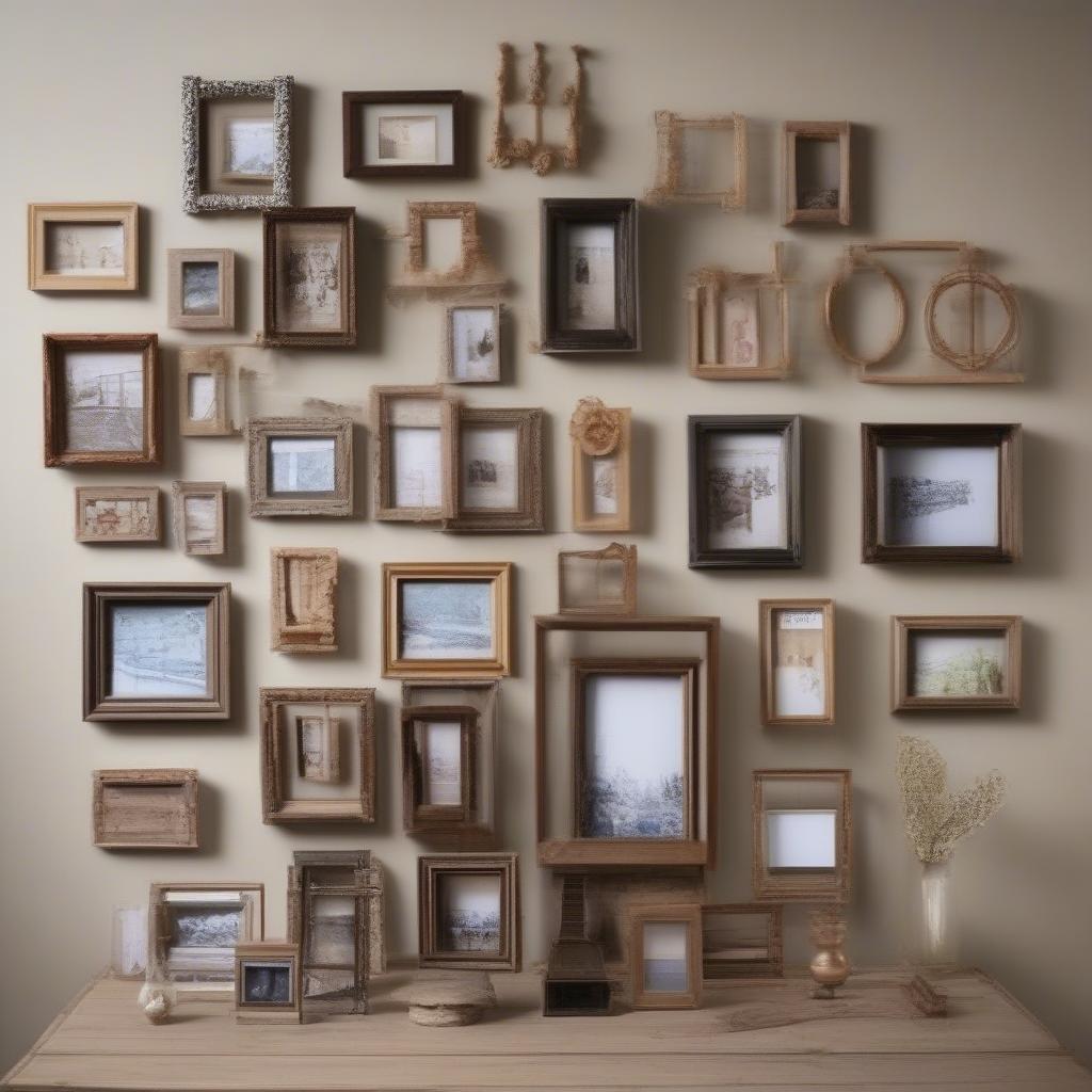 Various small photo frames in bulk displayed on a table