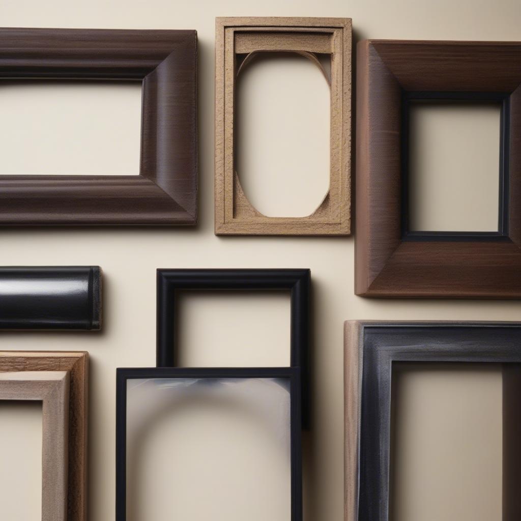 Small photo frames made from wood, metal, and plastic