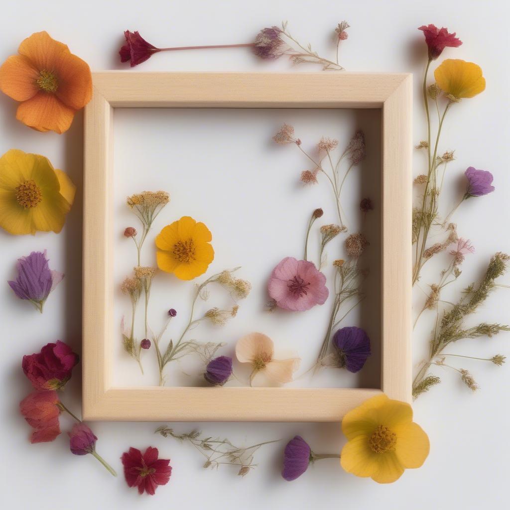 Small picture frame displaying pressed flowers