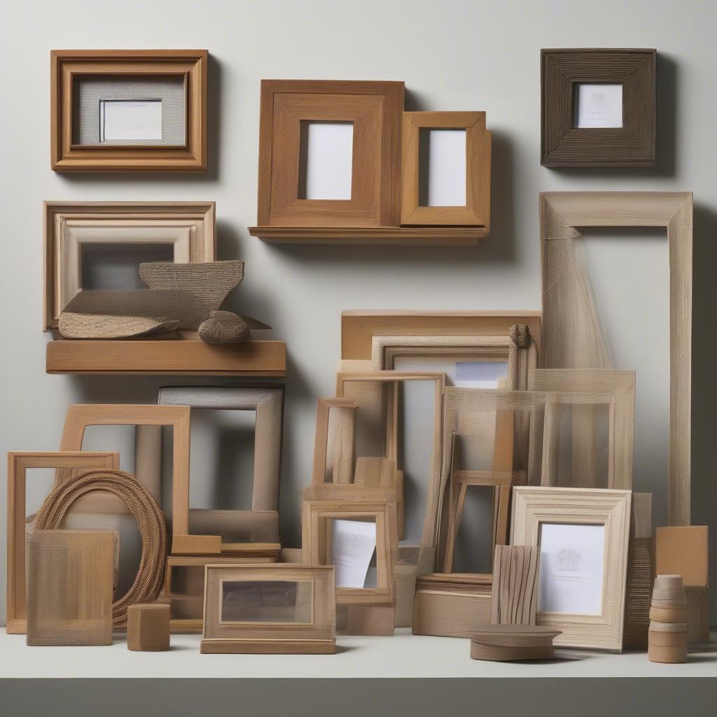 Various Small Picture Frames: Wood, Metal, and Wicker