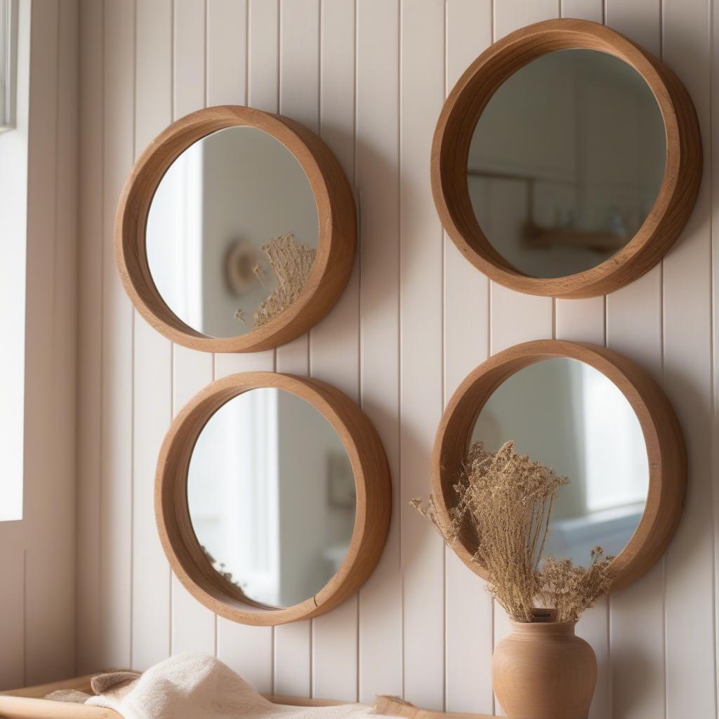 Small Wood Framed Mirrors in a Rustic Bathroom