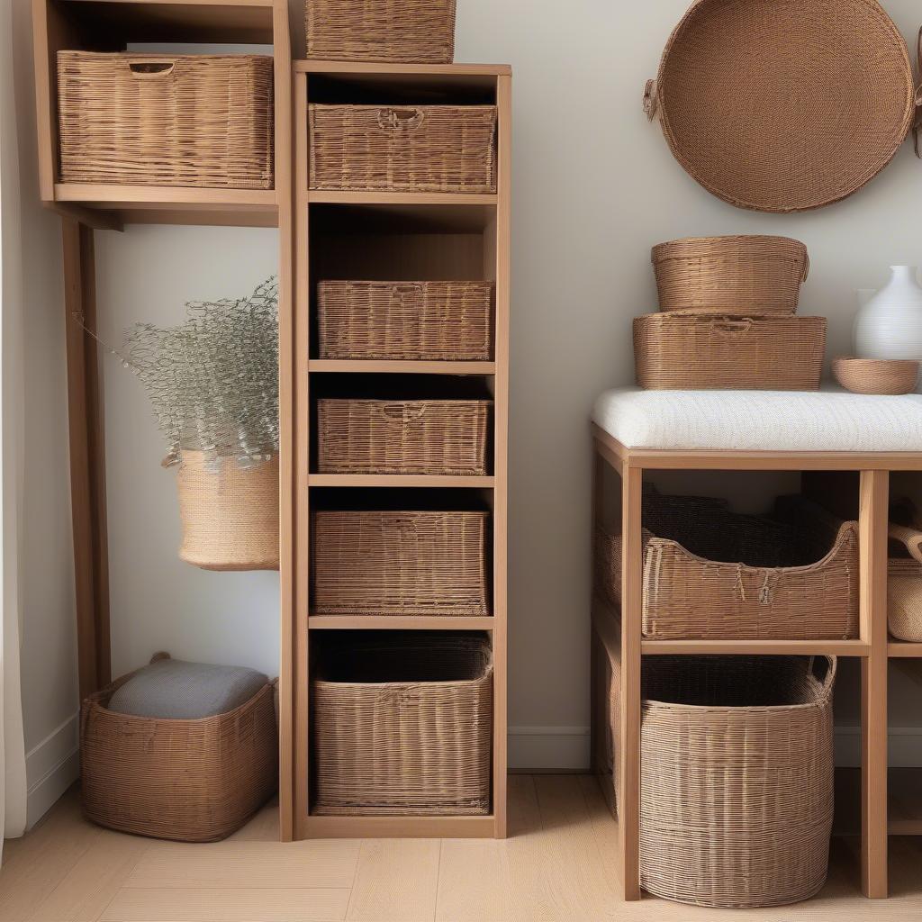 Wicker Baskets in a Small Wood Home