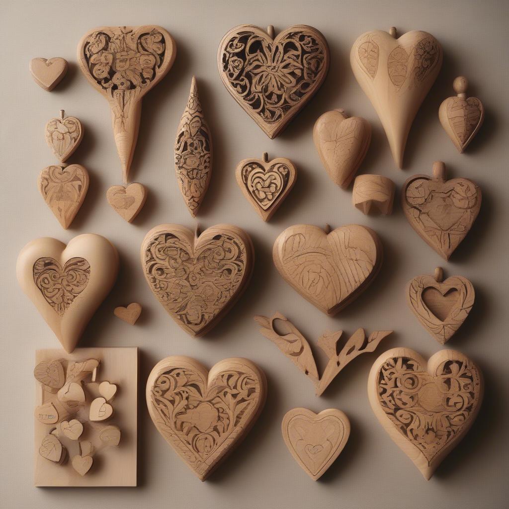 Small Wood Ornaments with Heart Designs